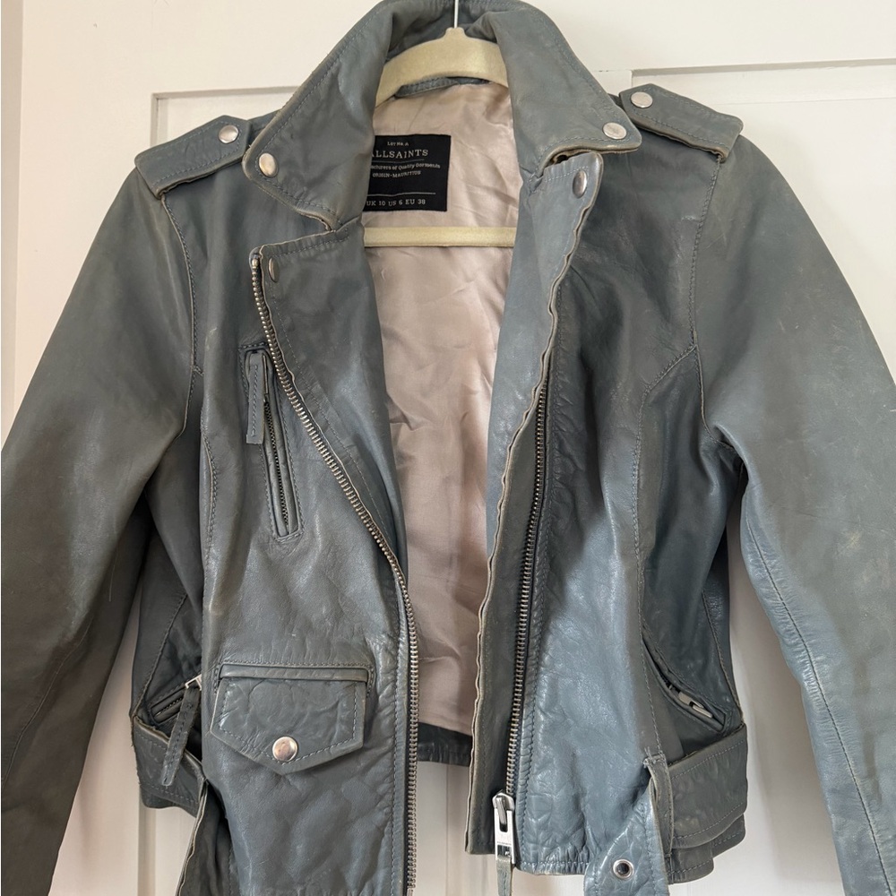 All Saints Green/greyish Leather Jacket TIDE Bike